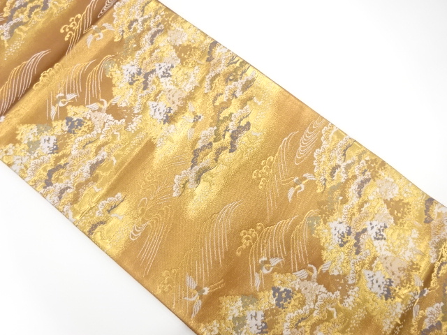 荒波に松鶴模様織出し袋帯